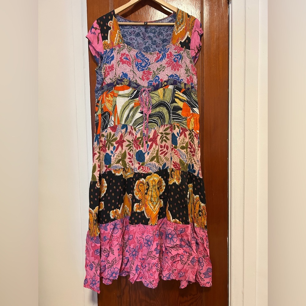 Boho faux patchwork midi dress